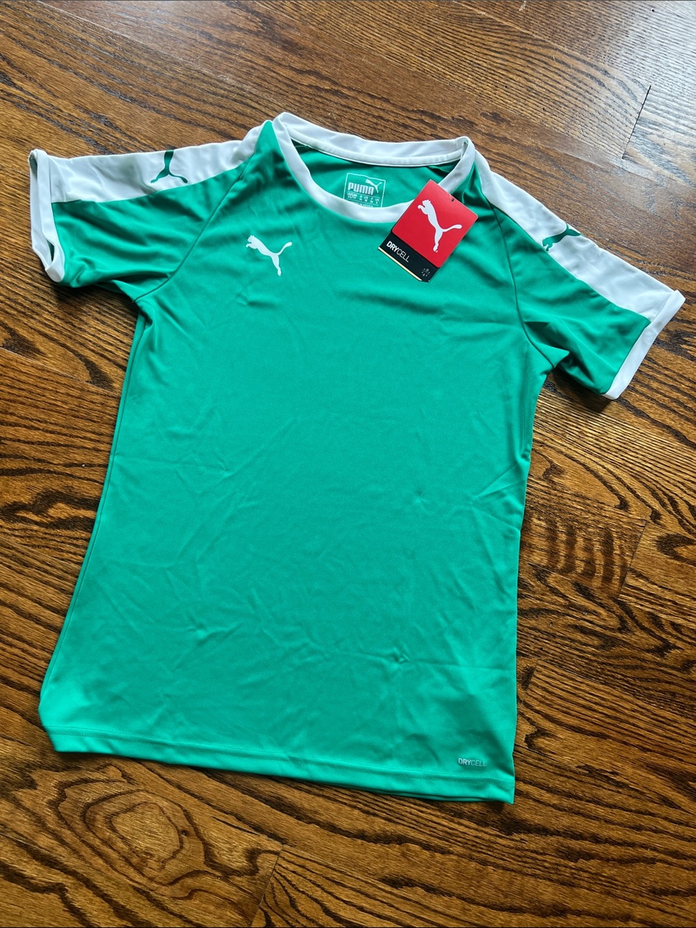 Puma Green Short-Sleeve Athletic Jersey with White Accents